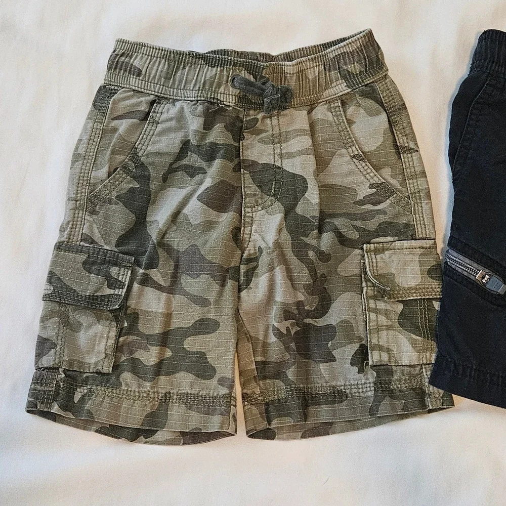Hanna Andersson Cargo Shorts‎ Kids Size 3 Lot of 2  Black Camo Utility Summer